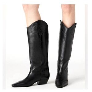 Steve Madden Dollie Black Leather Western Knee High Cowboy Boots Size 8.5